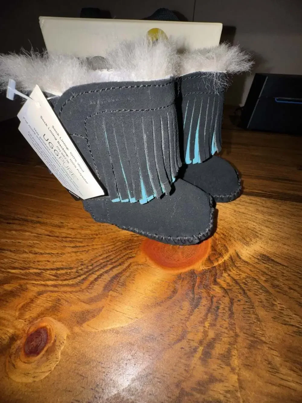 UGG Branyon Fringe Infant Black Booties Size 0/1
